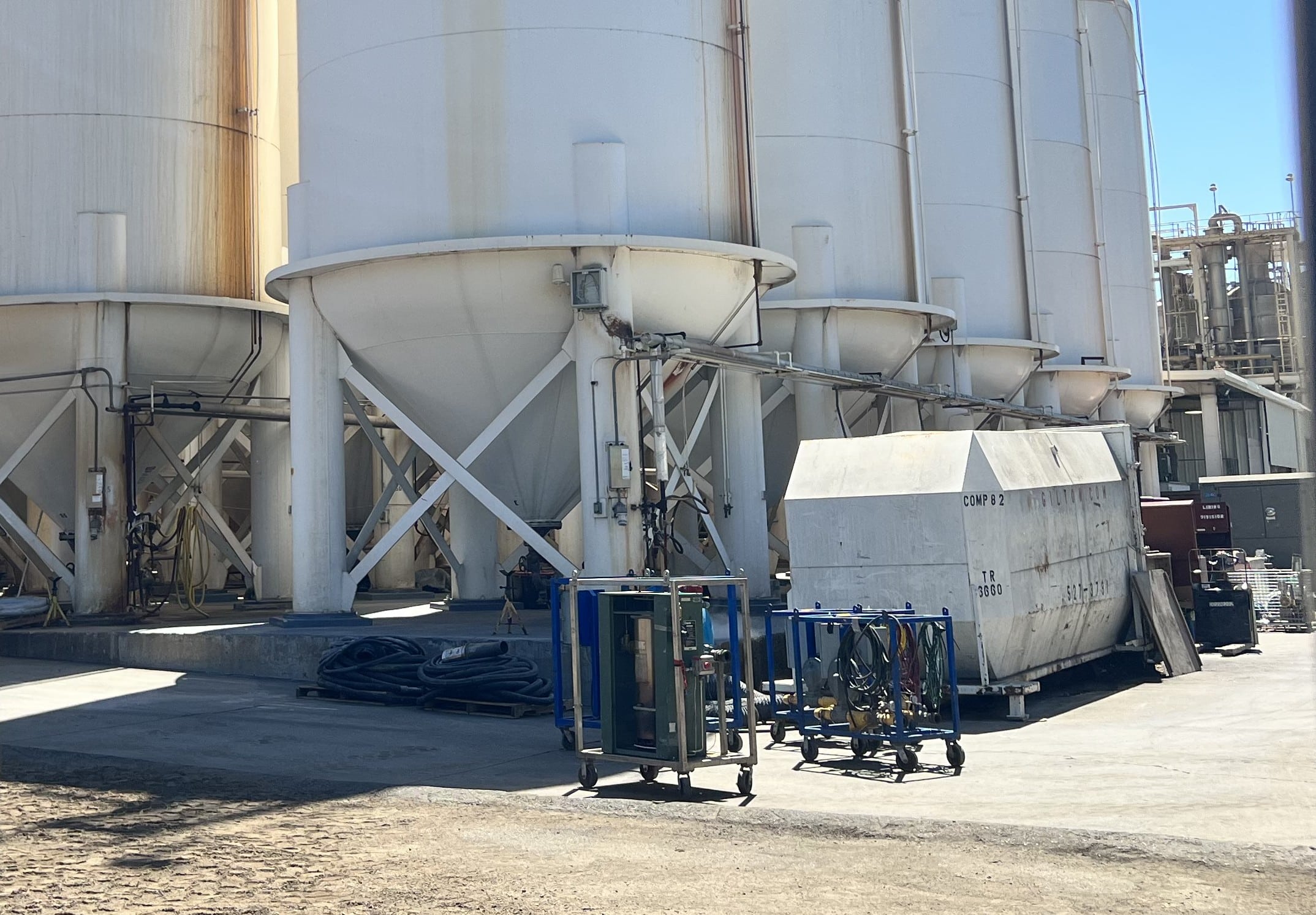 Gulf Coast Combustion mobile heat cure equipment staged at a large food processing facility in California