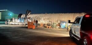 Gulf Coast Combustion gas trains and crew staged alongside wrapped pressure vessel for on-site PWHT — Odessa, TX